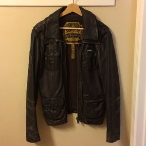 Superdry ladies leather jacket size large.